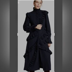 Ulla Johnson Navy Bertiel double faced wool ruffled coat